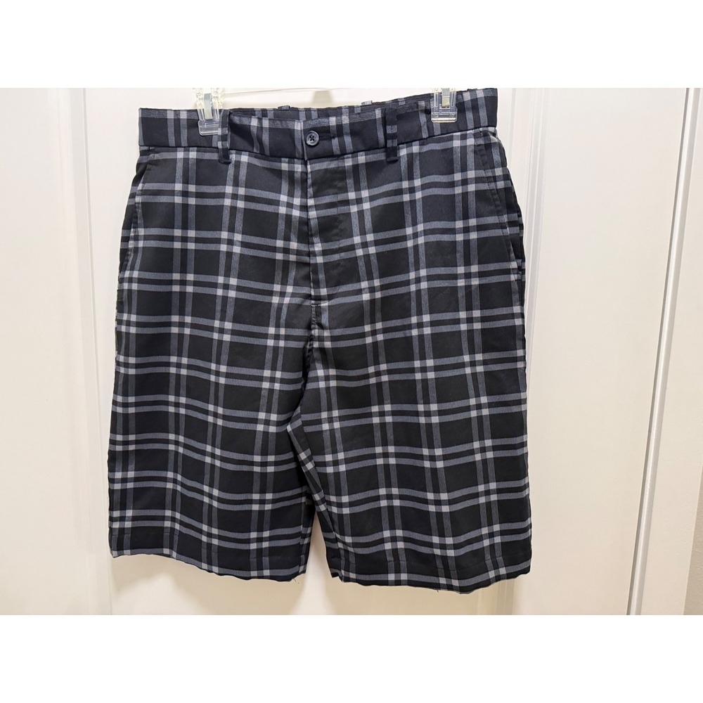 Snake Eyes Mens Black‎ Grey Plaid Golf Shorts Size 34 Flat Front Checkered